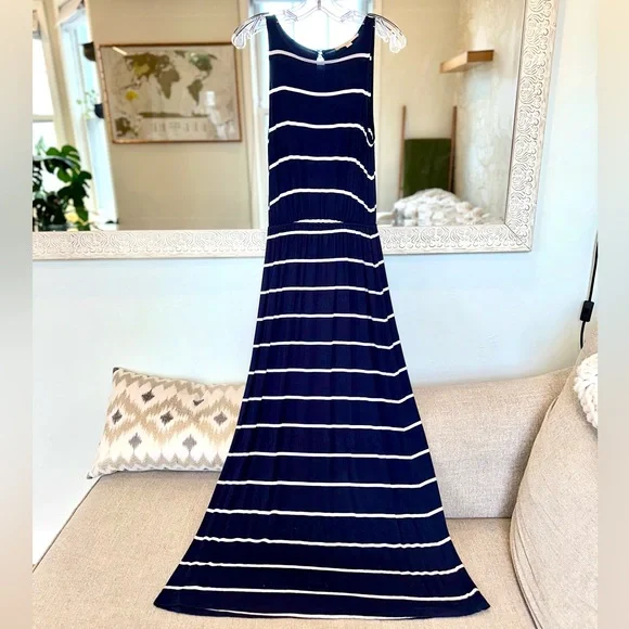 LOFT | Dresses | Ann Taylor Loft Sleeveless Maxi Dress Navy Blue White  Stripes Size S | Poshmark